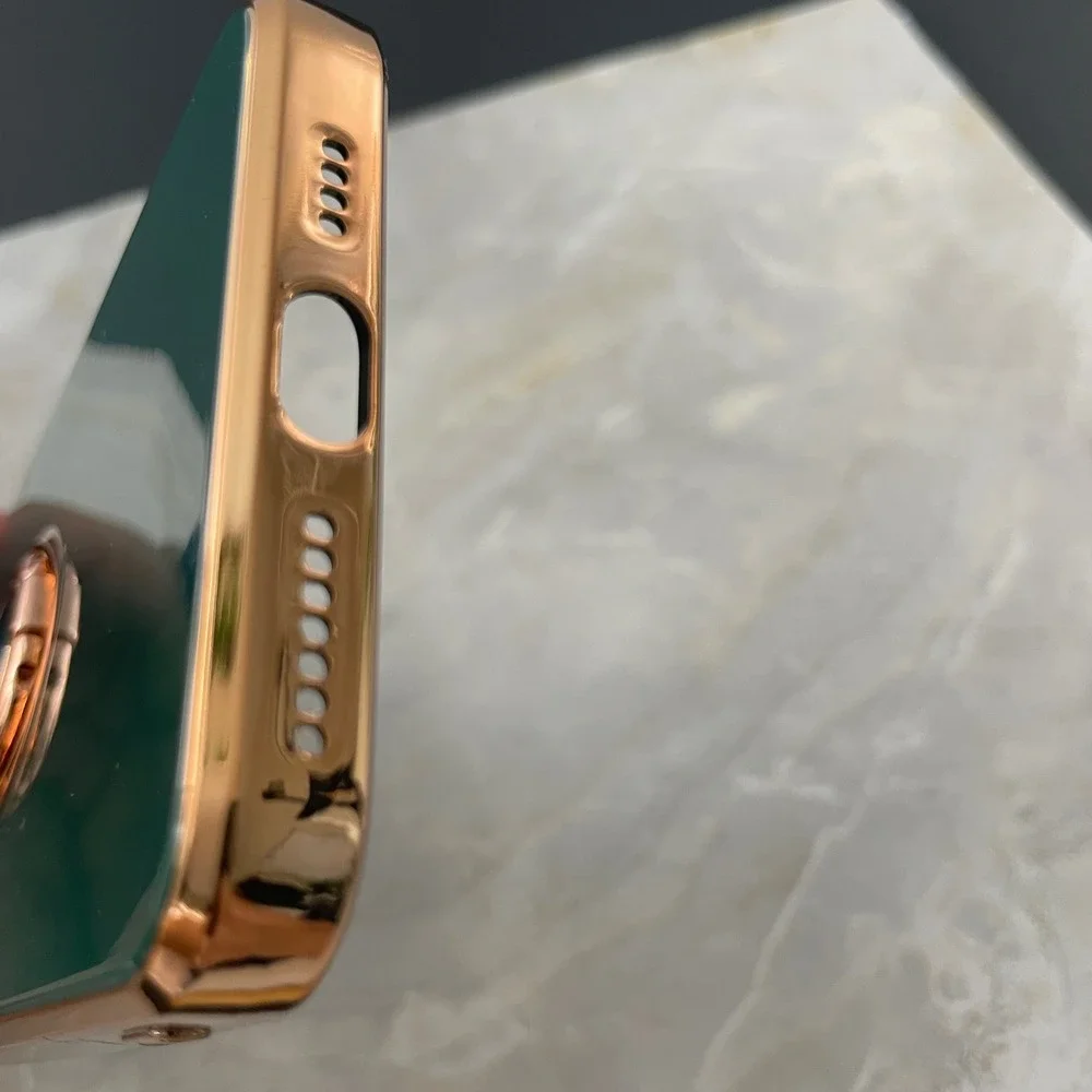 UnnFiko iPhone 12 Pro Max Case Emerald Green Gold Electroplated Kickstand Ring